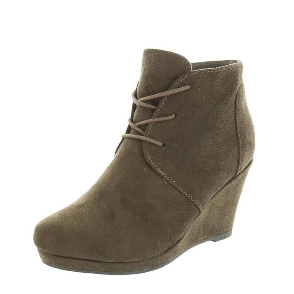 Journee Collection Womens 9 M Taupe Lace Up Wedge Ankle Booties NIB YR1